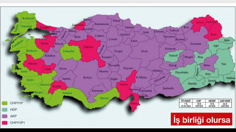 yi Partili Ahmet Zeki ok,  ibirlii olursa/olmazsa sonu haritas hazrlad: 